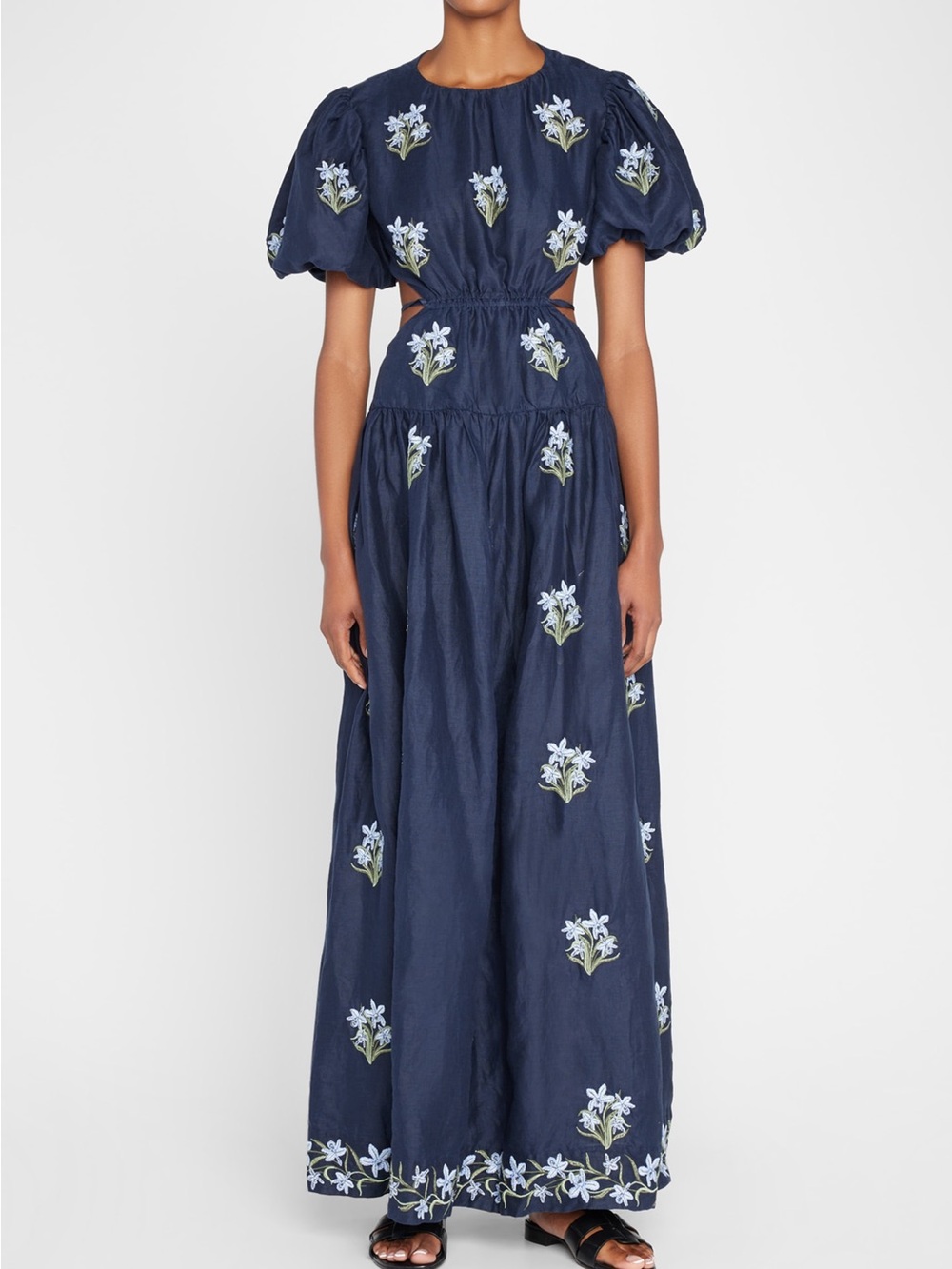 Agua by Agua Bendita Navy Floral Cutout Maxi with Puff Sleeves - Picture 3 of 9